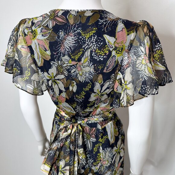 Tanya Taylor Blaire Printed Linen-Silk Midi Faux-Wrap Dress Maritime Blue Multi - Picture 13 of 16